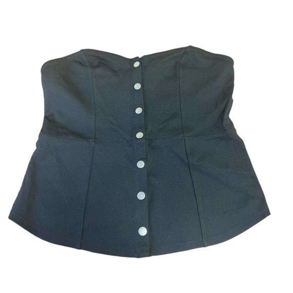 Women's Express Black Corset Bustier Tube Top Front‎ Silver Snaps Size Small